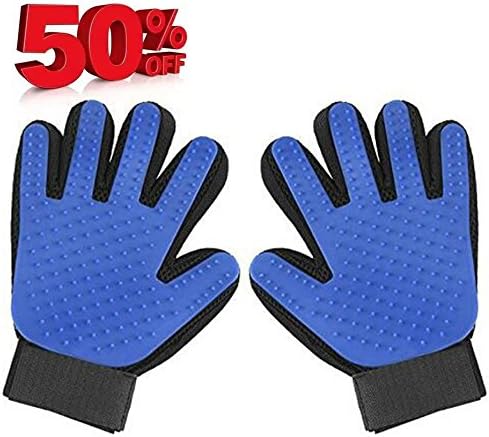 Pet Grooming Glove Massage Shedding Brush - Gentle Pet Hair Remover Mitt Enhanced Five Finger Design Bathing Perfect for Dogs,Cat,Horses With Long &amp; Short Fur (1 Pair Blue)