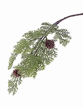 artplants Künstlicher Zedernzweig Marlon, grün, 10 Blätter, 2 Zapfen, 45 cm - Deko Zweig Weihnachten/Kunst Zweig Herbst