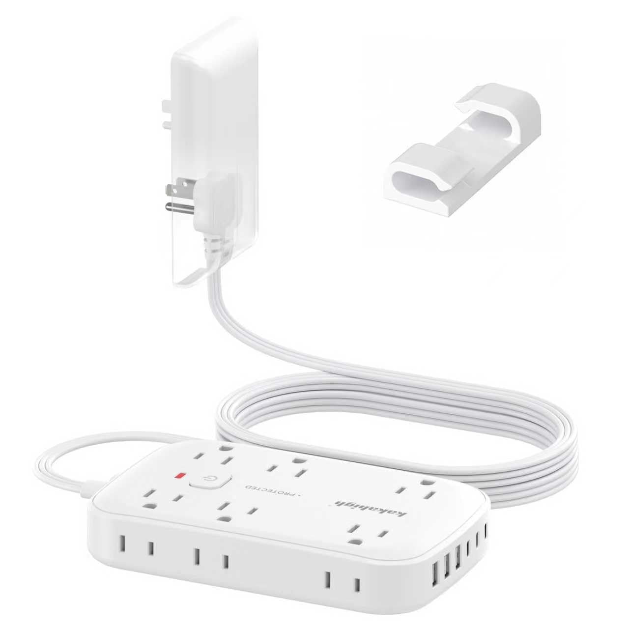 Photo 1 of 10FT Extension Cord with Outlet Cover & Multi USB, Ultra Thin Outlet Concealer with Cord & 12AC Outlet 6 USB (24W/4.8A), Charging Station for Multiple Devices, for Behind Wall Furniture Couch TV