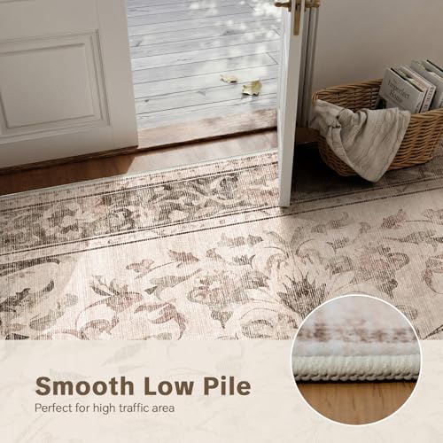 IKALIFE Beige Vintage Living Room Rug 300 x 400 cm – Machine Washable Short Pile Non-Slip Soft Large for Living Room Bedroom Hallway Dining Room