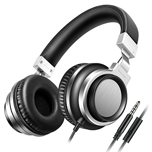 Sound Intone I8 Over-Ear Headphones with Microphone Bass Stereo Lightweight Adjustable Headsets for iPhone iPad iPod Android Smartphones Laptop Mp3 (Black Silver)