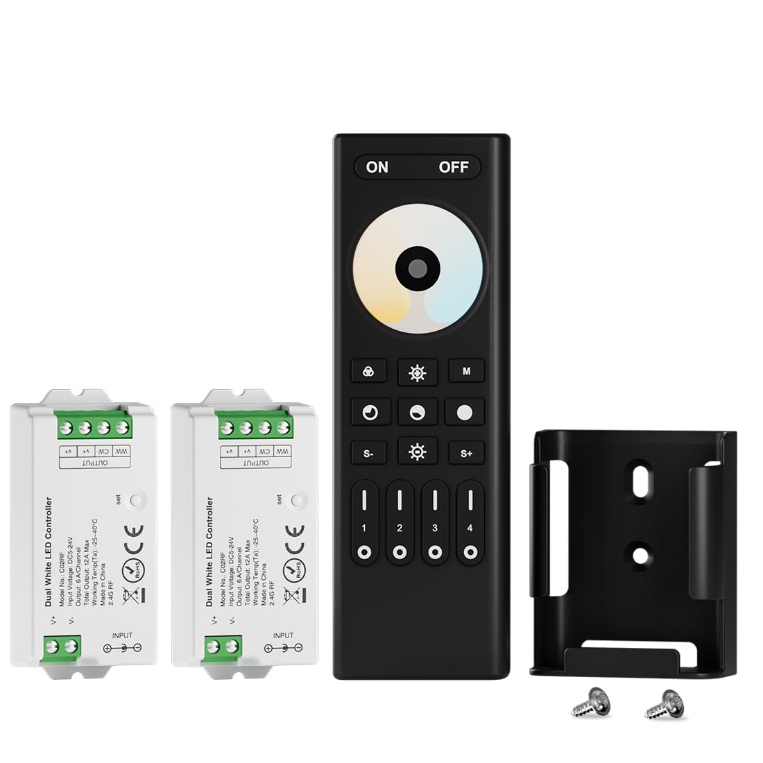BTF-LIGHTING 5050SMD FCOB COB CCT RF Remote Control RC02RFB &2PCS C02RF Controller Kit 4-Zone RF 2.4GHz Wireless Remote Group Control for 3pin CCT(+V C W) LED Strips DC5V DC12V DC24V — image 1