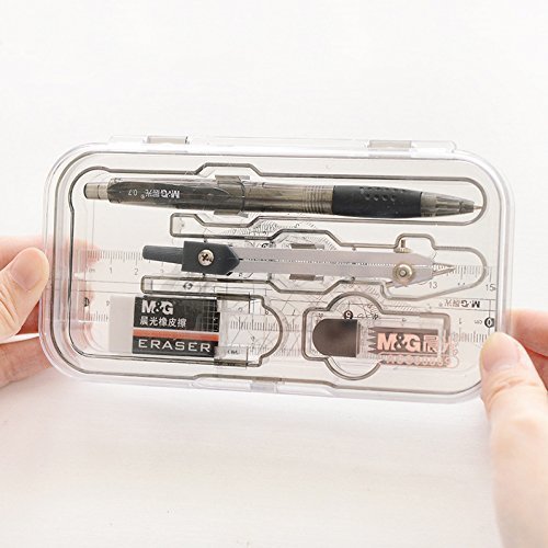 Holoras 8Pcs Math Geometry Tools Set for Students Drawing and Drafting, Includes Rulers, Protractor, Compass, Pencil, Pencil Lead Refills and Eraser