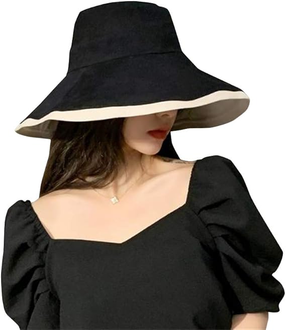 Amazon Taishan レディース 夏の太陽の帽子 の日本の日焼け止めの大きな帽子は 顔のファッションの野生の顔の小さな抗 漁師の帽子をカバーします ベージュブラック 56 58cm ハット 通販