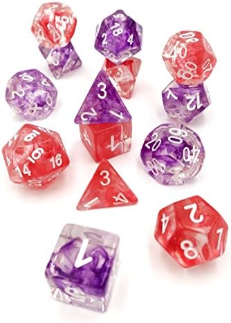 2 x 7-Die DND Dice Sets Polyhedral Gaming Dice for Dungeons and Dragons Role Playing Game including Dice Bags (Nebula Purple, Nebula Red )