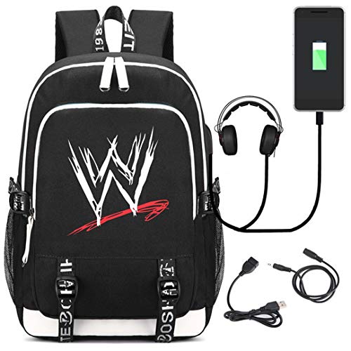 AUGYUESS WWE School Bag Daypack Bookbag Laptop Bag Backpack with USB Charging Port