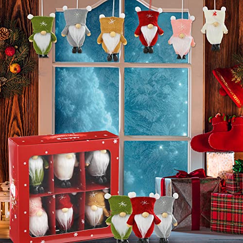 1Tomte Christmas Hanging Gnomes Ornaments, 6 PCS Handmade Swedish Tomte Decorations Plush Scandinavian Santa Elf Hanging Dolls for Christmas Holiday Party Decorations