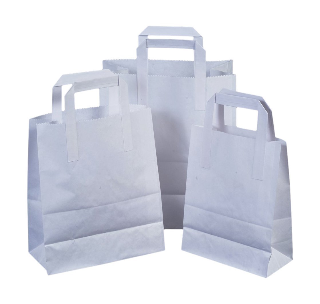 The Paper Bag Company 4x 18 x 23 x 9 cm Paper Carrier Bags with Flat Handles, Pack of 15, White