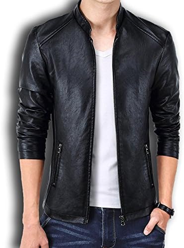 Wolfhowl Winter PU Leather Men Jacket Standing Collar Jackets Coat Black US XS