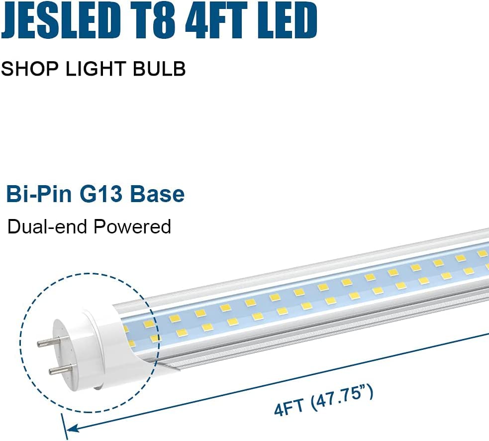 JESLED T8 T10 T12 LED 4FT Type B Light Bulbs, 24W 3000LM, 6000K6500K
