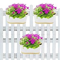 ecofynd 12 inches Oval Balcony Railing Planter with Detachable Handle, Color - White, Set of 3