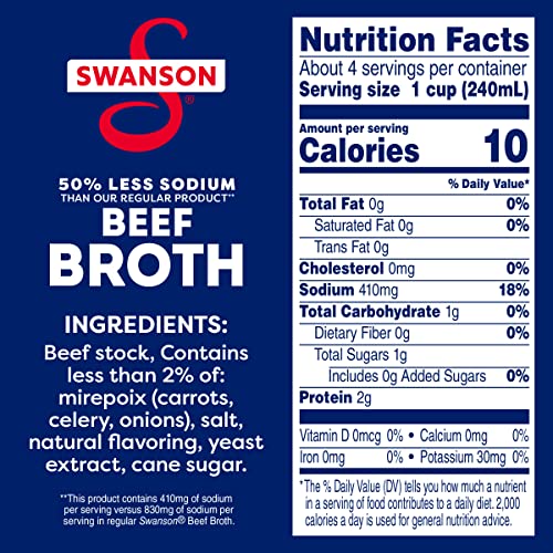 Swanson 100 Natural, 50 Less Sodium Beef Broth, 32 oz Carton Pricepulse