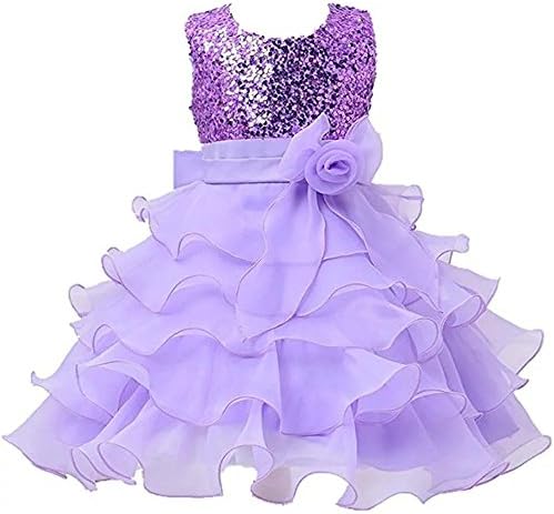 ZAH Sequin Mesh Flower Party Wedding Gown Bridesmaid Tulle Dress Little Girl(082-Lavender,2-3Y)