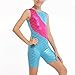 Colorful Ribbons Rainbow Mermaid Leotard Gymnastics Biketard for Little Girl, Blue/Pink, 140(8-9Y)