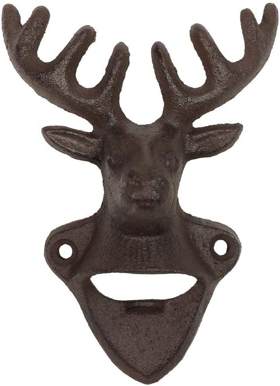 zeitzone Wandflaschenöffner Hirsch Vintage Flaschenöffner Rustikal Gusseisen Antik-Braun