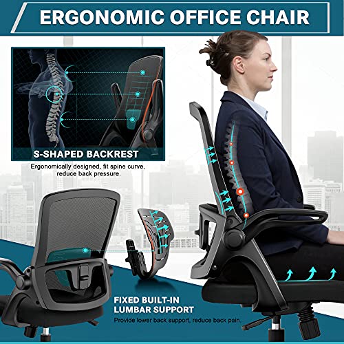 Funria Mid Back Mesh Office Chair Ergonomic Swivel Black Desk Chair