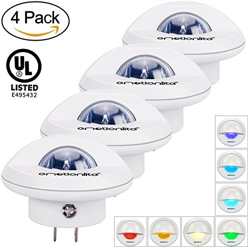 Emotionlite Plug in LED Night Light with Dusk to Dawn Sensor, 8 Colors 360° Rotation, Kids Nursery Night Lamp, UL Listed, 4-Pack