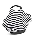 MyM Stretchy Multi-use Baby Car Seat Canopy, Nursing Cover, Shopping Cart Cover 4-in-1 Unisex (Black And White)