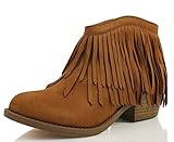 Soda Women's Jervis Faux Suede Double Fringe Moccasin Ankle Boots, British Tan, 5.5 M US