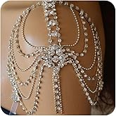 YERTTER Sparkly Silver Layered Tennis Chain Body Chain Tassel Rhinestone Shoulder Chain Body Chain Accessories Jewelry Crystal Bikini Chain for Women Brides Prom Costume(Silver 4)