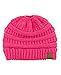 C.C BeanieTail Soft Stretch Cable Knit Messy High Bun Ponytail Beanie Hat, Candy Pink