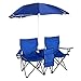 Crazyworld Double Folding Chairs With Removable Umbrella Table Cooler Bag Fold Up Steel Construction Dual Seat For Outdoor Patio Garden Picnic Lawn Beach Camping Fishing,Blue