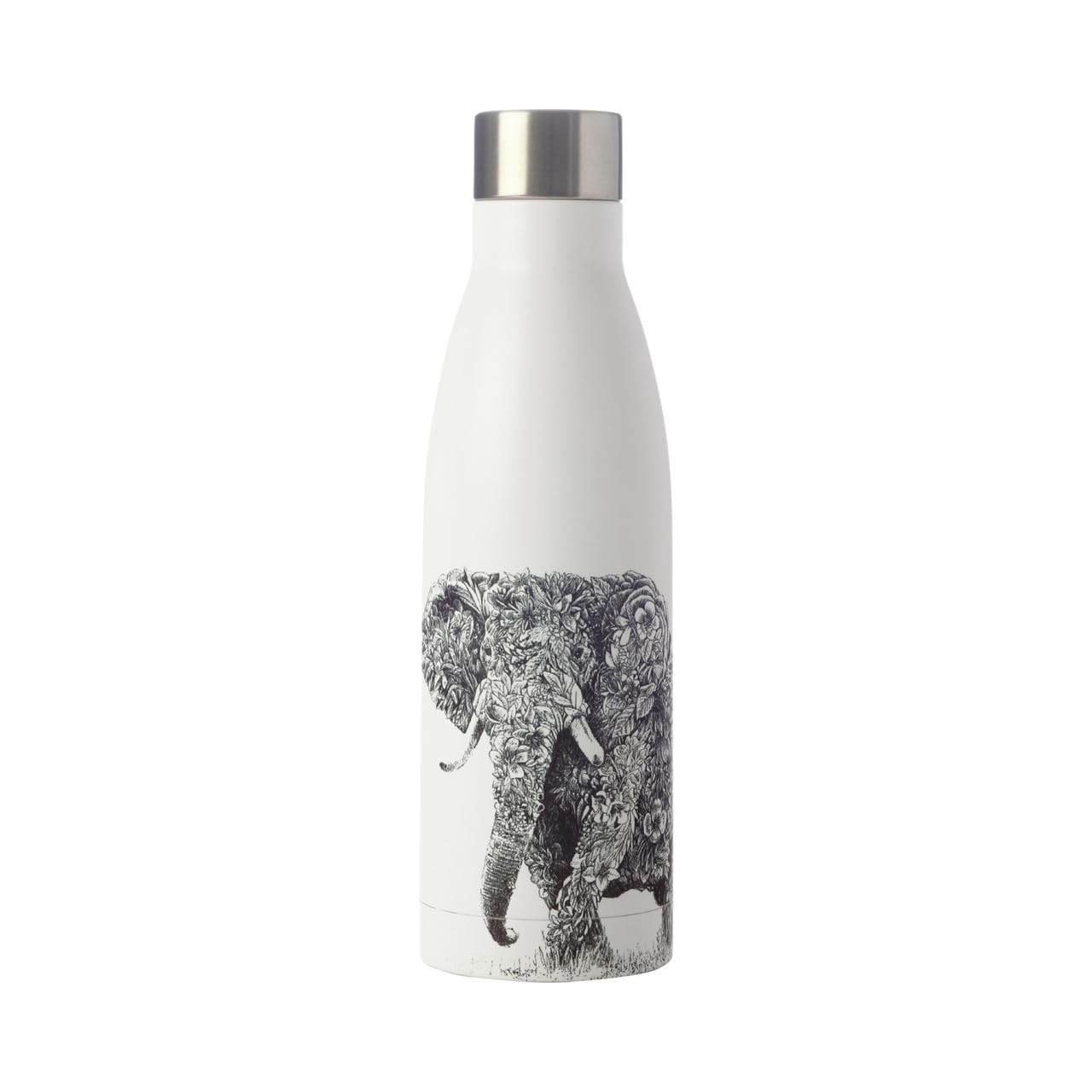 Maxwell & Williams Marini Ferlazzo Insulated Water Bottle with African Elephant Design, Double Wall Stainless Steel, White, 5 ml