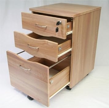 Light Oak 3 Drawer Filing Cabinet Pedestal With Locking