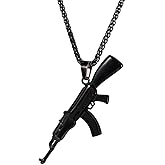 U7 Men Necklace Cool Rifle Shape Pendant & Chain Silver/Black/18K Gold Plated Rock Army Style Fanshion Necklace Jewelry Chain for Men