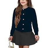 UELoop Girls' Cardigan Sweater [Cute Petal Buttons] Cotton Long Sleeve Crewneck Uniform Sweater for 5-14 Years Girls