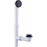 Black Tubular Tub Drain Kit with Welsan Tip-Toe Bathtub Drain Stopper, Touch-Toe Bath Plug Waste and Overflow Face Plate, 1-1