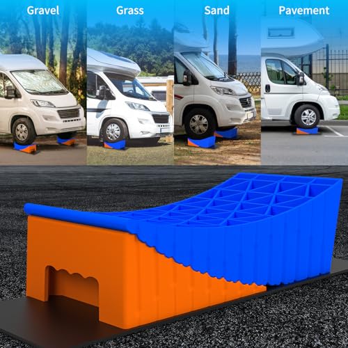 BEBOBLY Camper Leveler, 2 Pack RV Leveling Blocks, Camper Wheel Chocks Up to 35,000 lbs, Heavy Duty Curved Levelers, RV Camper Leveler Kit with Anti-Slip Mats and Carrying Bag