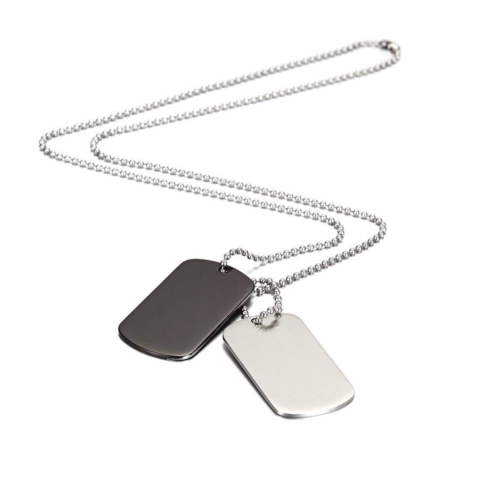 MicVivien Army Style Double Dog Tag Pendant Mens Necklace, Biker 68cm & 10cm Ball Chain