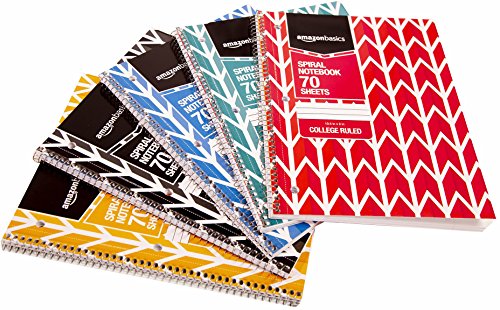 AmazonBasics College Ruled Wirebound Notebook, 70-Sheet, Assorted Lattice Pattern Colors, 5-Pack