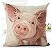 SOPARLLY Cotton Linen Square Decorative Throw Pillow Case Cushion Cover Cute Pink pet Miniature Pig 18