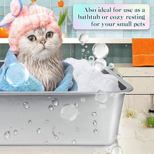 Stainless Steel Cat Litter Box - Large Litter Box for Big Cats - Easy to Clean, Never Absorbs Odor, Stains, or Rusts - Silver (17.7" L x 13.5" W x 6" H)