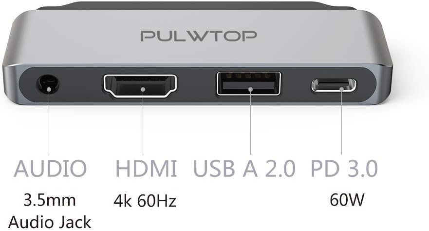 USB C Hub, PULWTOP Type C Adapter for iPad Pro 2020 2019 2018, MacBook Air 2018, 4 in 1 Hub Type/USB C to HDMI 4K@60Hz, 1 USB 2.0 Ports, 3.5mm Audio, PD 60W - Image 3