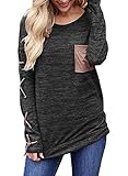 NICIAS Womens Criss Cross Long Sleeve Casual Crew Neck Pocket Sweatshirt Loose T Shirt Blouses Tops