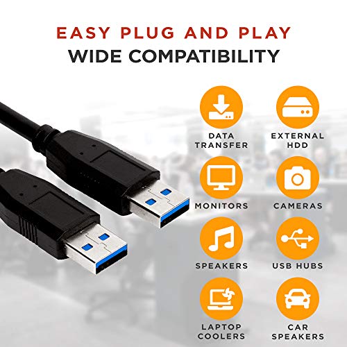 Buyer's Point SuperSpeed USB 3.0 (USB to USB Cable Male to Male) Type A/Type A Cable Cord for Data Transfer Hard Drive Enclosures, Printers, Modems, Cameras, Flash Drives, Thumb (1.5ft) (Black,2) - Thumbnail 5