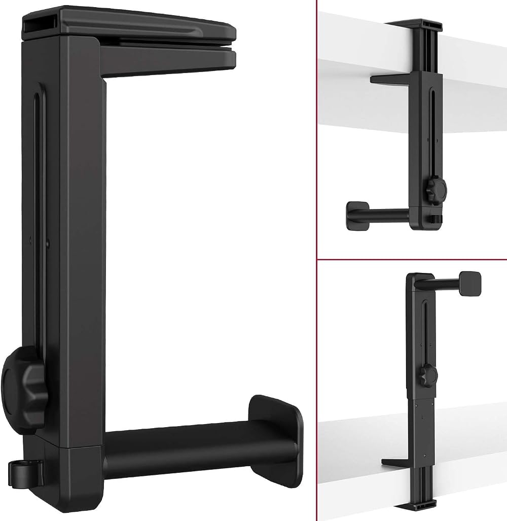 Klearlook 2-in-1 Headphone Stand Hanger Adjustable Clamp 360 Rotatable Mount