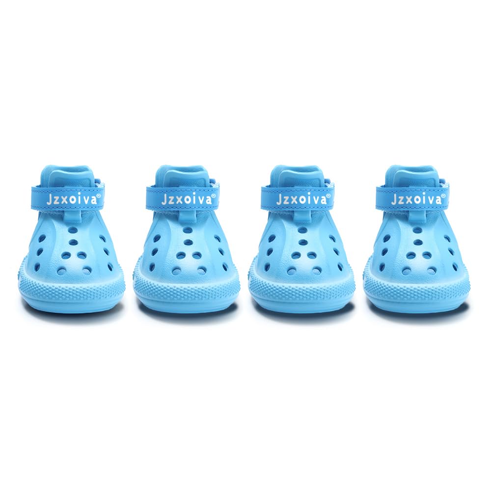Photo 1 of JZXOIVA Dog Shoes for Hot Pavement, Dog Booties for Medium Dogs, Breathable Dog Boots & Paw Protectors, Adjustable Non-Slip Dog Rain Booties, Waterproof Pets Sandals for Beach Blue Size 4