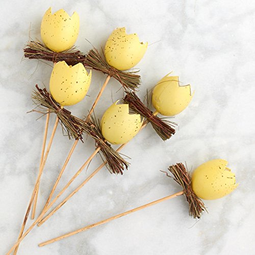 Yellow Artificial Cracked Eggs and Twig Floral Picks for Spring and Easter Decor - 6 Picks (Yellow)