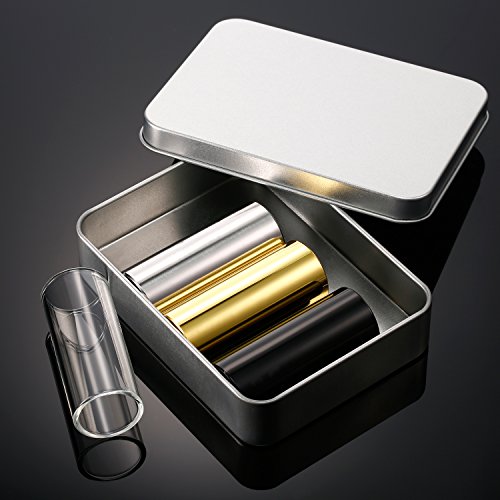 image for Patelai 4 Pieces Glass Slide and Brass Slide in Box for Guitar, Bass, 