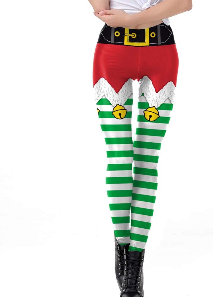 Women's Christmas Leggings Xmas Bell Stripe Stretchy Active Workout Running Tights Ladies Casual Loose Fitness Yoga Pants Leggings for Pilates Gym Joggers Tracksuit for Girls Ladies Harem Trousers