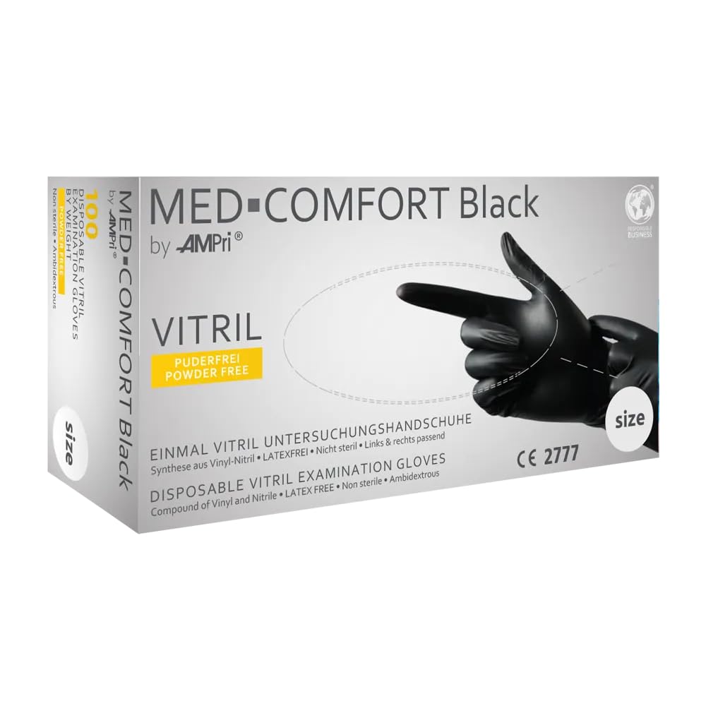 CCK Germany Pack of 100 Vinyl Nitrile Disposable Gloves in Dispenser Box - Black - Disposable Gloves (L)