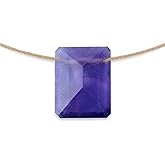 Sol N Touch Chakra Series - Natural Gemstone Necklaces for Women - Rectangular Cut Faceted Cute Necklaces Gifts for Women & Teens - 17"-19" long Nylon-coated Monofilament 0.03" thick Cord