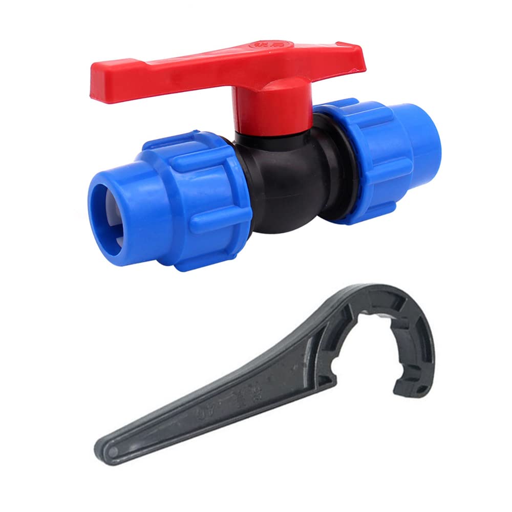 Ball Valve Connector, MDPE Irrigation Pipe Fittings Valve, Plastic Ball Valve Shut-Off Stop Tap Valve for Water Pipe Compression Fittings ( 20mm with Wrench )