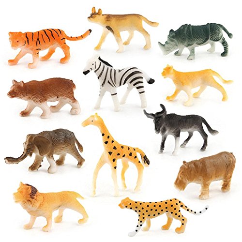 Yeefant 12 Pcs Educational Simulated Assorted Plastic Wild Animals Jungle Zoo Figure Blocks Playset Children Toy Gifts For Kids