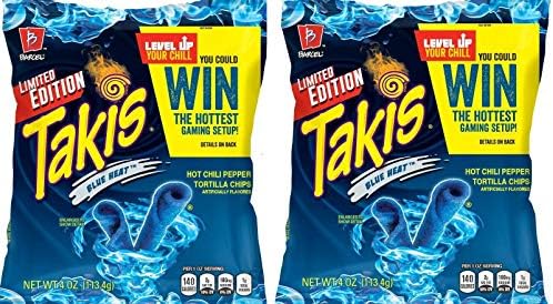 Limited Edition Takis Blue Heat Hot Chili Pepper Tortilla Chips 2 - 4oz Bags