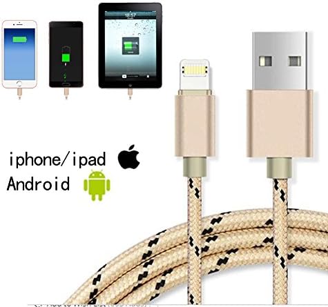 2-1Multifunction Lightning USB Cable,Jiaoly Braided Nylon Rope Data Cable Support for Apple and Android Systems Double Side can Charge and Fast Data Transfer (Gold)